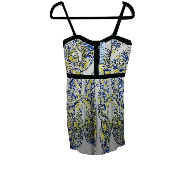 CYNTHIA ROWLEY Cotton Sun Dress 8 MEDIUM White Blue Yellow Black New - Picture 1 of 9